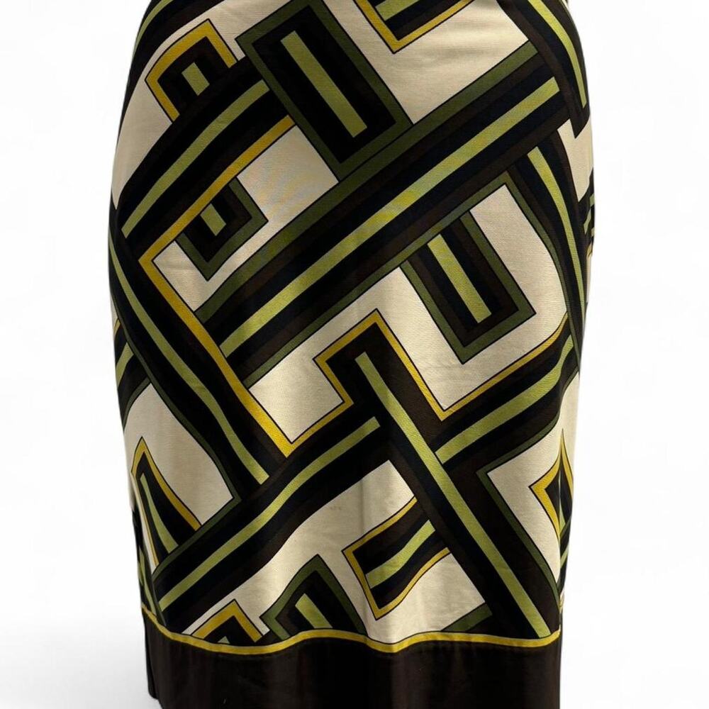 green geometric patten midi skirt